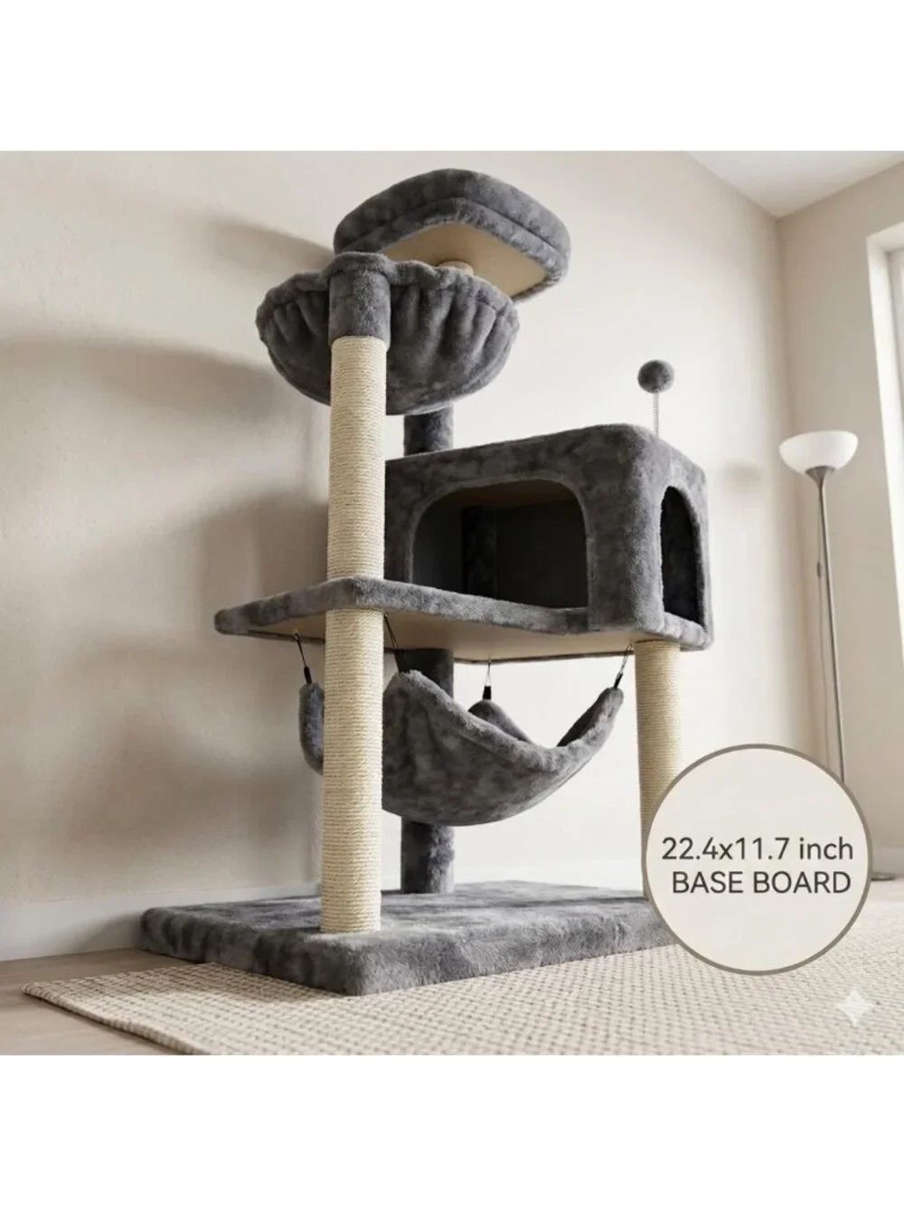 Cozy Cat Tree with Condo & Large Hammock - Grey, Perfect for Play & Relaxation